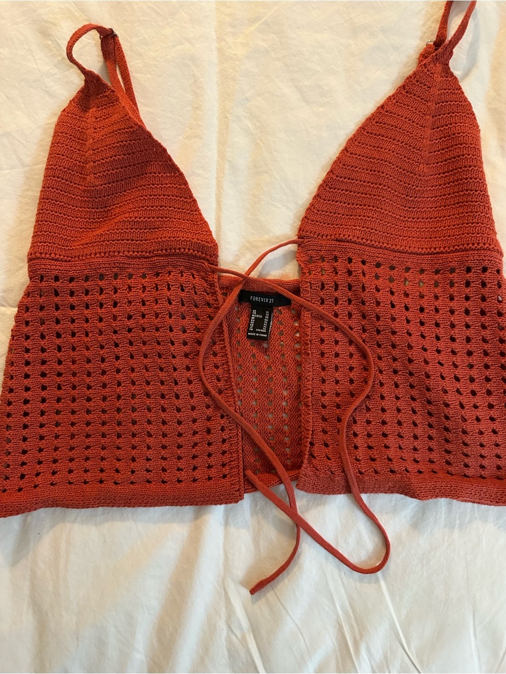 Forever 21 Rust Crochet Tie-Front V-Neck Sweater Tank